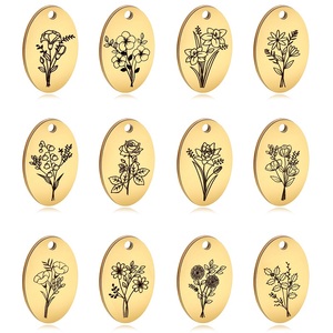 Pièce Ovale en Acier Inoxydable <span class=keywords><strong>Lotus</strong></span> Rose Marguerite Charmes 12 Mois Naissance Fleur Disque Pendentifs Collier Bracelet Dainty Cadeau Personnalisé - Product Image 4