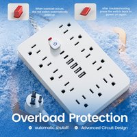 Multiprise portable 17-en-1 avec matériau ignifuge et protection contre les surcharges, ports USB personnalisables