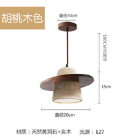 Lámpara Colgante de Travertino Amarillo Estilo Japonés Wabi-Sabi, Lámpara Nórdica Retro de Tres Cabezas para Barra de Bar, Comedor y Dormitorio