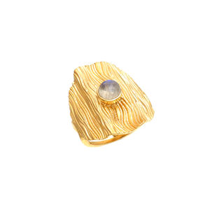 แหวนเงินสเตอร์ลิง925แบบปรับได้สีรุ้งมูนสโตนชุบทองสำหรับงานแต่งงานและงานเลี้ยง - Product Image 1