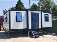 Villa conteneur de luxe à double aile extensible 20/40 pieds, maison modulaire préfabriquée pliable, mini-maison de glamping, cabane de vacances