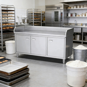 Plan de travail de cuisine commerciale sur mesure en acier inoxydable 304, résistant à la chaleur, finition brossée mate, pour hôtel - Product Image 5