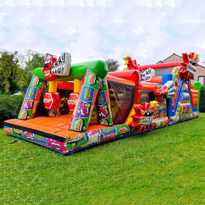Parcours d'obstacles gonflable géant commercial, thème Pop Art, avec piste de course, structure de saut et toboggan combinés pour événements - Product Image 1