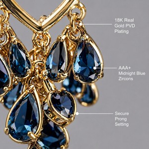 Boucles d'oreilles JinSpark 'Midnight Azure' en zircon bleu en forme de goutte d'eau |   Pendentif de luxe vintage plaqué PVD sous vide 18K AAA+ de qualité supérieure - Product Image 2