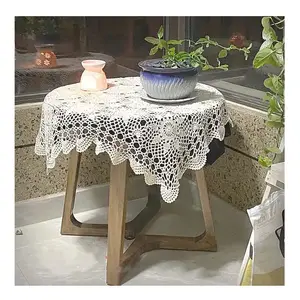 灯罩象牙色和白色餐桌罩圆形棉镂空桌布桌罩