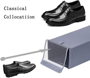 Foldable Fabric Shoe Storage Box 4 Pack Stackable Shoe Box Holder with Mesh Cloth Window Lid Gray for Shoe