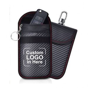 YS8645 Unisex RFID Carbon PU <b>Leather</b> <b>Key</b> Pouch Striped Pattern <b>Key</b> Bag Wallet Metal <b>Chain</b> Card Holder Car <b>Key</b> Holder - Product Image 1