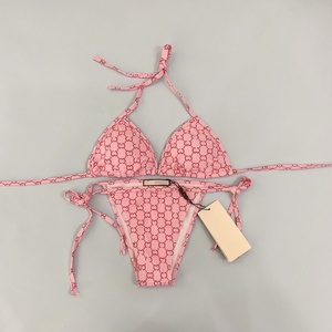Costume da bagno bikini da donna sexy con coulisse, stampa a lettere e colore unico, alla moda - Product Image 1