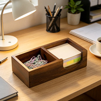 Organizador de Madera de Acacia Sólida para Blocs de Notas, Clips de Papel, Porta Blocs de Notas Compacto para Oficina, Porta Notas Adhesivas de Madera para Escritorio