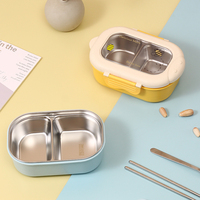 Boîte à bento en acier inoxydable Kawaii - Contenant à lunch au design d'animaux mignons avec couvercle en plastique anti-fuite et séparateurs pour enfants et adolescents