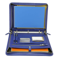 Porte-documents A4 personnalisé en cuir PU bleu, écologique, avec fermeture éclair, pour l'école et le bureau