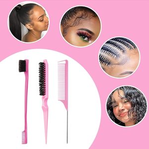 Juego de cepillos de pelo personalizados, cepillo de borde de pelo de doble cara, peine suave, peine de cola de rata con pinza de pico de pato - Product Image 6