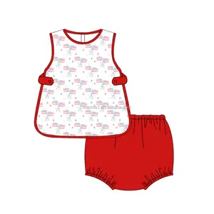 Puresun çocuk 4 temmuz giysileri bebek kız yaz amerika bayrağı tasarım butik çocuk giysileri kıyafetler