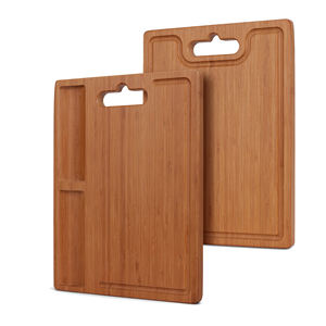 Tabla de cortar de madera de bambú grande, tabla de charcutería de queso de cocina rectangular, 2 compartimentos integrados, ranuras de jugo, bloque de carnicero - Product Image 1