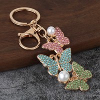 Porte-clés Papillon en Cristal en Gros, Porte-clés Papillon Multicolore en Strass et Perles, Accessoire de Sac à Main Tendance, Logo Personnalisé