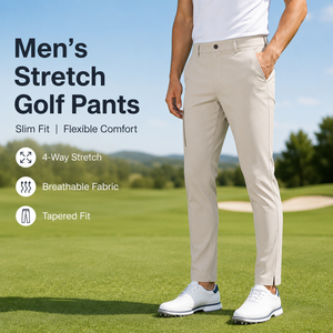 Custom Beige <strong>Side</strong> <strong>Zip</strong> Tapered Men Golf Pants 30-40, Anti-wrinkle Slim <strong>Trousers</strong> for Public Ground, OEM ODM Uniform Maker - Product Image 1