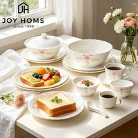 Service de vaisselle en verre opale personnalisé avec décalcomanie, rouge, 12, 16 ou 18 pièces, vente en gros, assiettes et bols de haute qualité