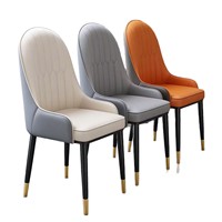 Chaise de salle à manger en cuir rembourrée, style nordique, luxe léger, moderne et minimaliste, tendance, avec dossier en acier, pour la maison et l'hôtel
