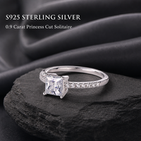 Bague en Moissanite Argent Sterling 925 Coupe Princesse 0,9 ct, Sertie de Quatre Griffes, Bande Pavée, Bague de Fiançailles Solitaire pour Femme