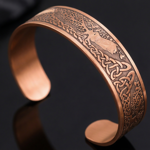 กำไลข้อมือทองแดงลายต้นไม้แบบนูนหนา งานฝีมือประณีต เครื่องประดับแฟชั่น - Product Image 1