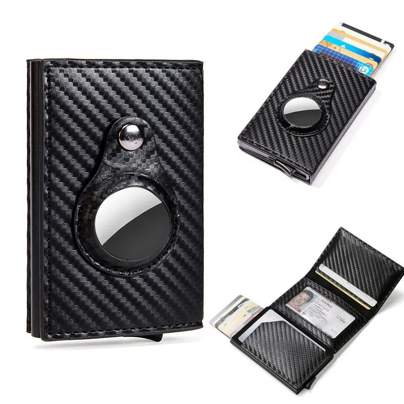2022 Newest Carbon Fiber Pop Up Mens Wallet with Airtag Case Holder, RFID Blocking Functional Credit Card Holder Airtag Wallet