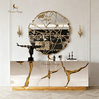 Meuble de salle à manger et de salon de luxe, buffet moderne en bois blanc avec métal doré, console