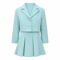 Ensemble de costume western vert menthe pour filles, tissu extensible quadridirectionnel, blazer court et jupe plissée évasée, tenue d'été deux pièces pour enfants
