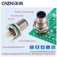 Conector Hembra/Macho M12 de Aleación de Zinc y Latón para PCB Automotriz, Tipo con Conexión a Tierra, Impermeable IP67, 2-17 Pines, Código B/D/A de 4 Pines, Montaje Trasero