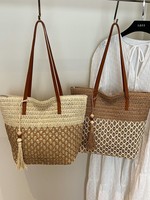 Sac fourre-tout grande capacité style vintage pour femme, idéal pour les vacances à la plage, nouvelle collection 2026, sac bandoulière tissé avec fermeture éclair et couleurs assorties