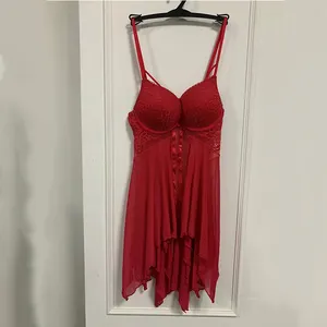 OEM Customized Sexy Erotic Bodysuits Transparent One Piece Red Lace Bodysuit Lingerie