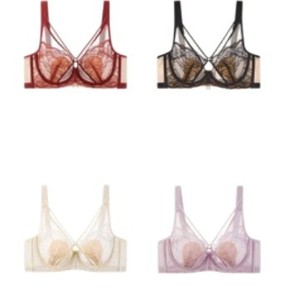 Soutien-gorge en dentelle style français à oreilles de lapin pour femme, respirant, ultra-fin, en nylon, avec rembourrage supérieur, effet push-up, orné de cristaux, pour poitrine généreuse - Product Image 5
