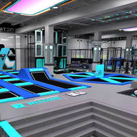 Aire de jeux intérieure commerciale tout-en-un, centre de divertissement familial avec parc de trampolines, zone de football et piste de karting
