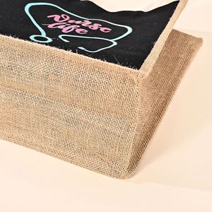 Sac fourre-tout en <span class=keywords><strong>jute</strong></span> réutilisable écologique avec logo personnalisé, sac <span class=keywords><strong>de</strong></span> shopping en <span class=keywords><strong>toile</strong></span> naturelle avec bandoulière, sac fourre-tout pour femmes - Product Image 4
