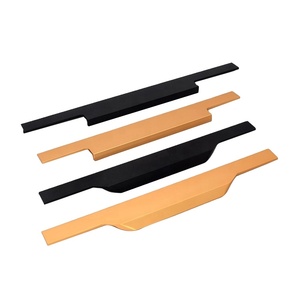 Perlengkapan Furnitur Baru, Kenop Pintu Kabinet Emas Hitam, Gagang Tarik Profil, Gagang Lemari Panjang Aluminium, Gagang Tersembunyi Dapur - Product Image 1