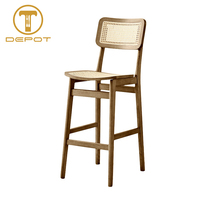 Tabouret de bar en bois de haute qualité, mobilier en rotin massif, chaise de restaurant à dossier haut