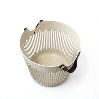 Panier à linge rond en plastique, imitation rotin creux, avec poignées en cuir pour buanderie