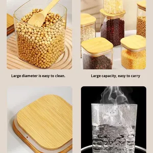 YOLOWE casa moderna contenitori per alimenti <span class=keywords><strong>in</strong></span> <span class=keywords><strong>vetro</strong></span> di bambù coperchio di conservazione di freschezza per la dispensa Snack cottura-uso per feste <span class=keywords><strong>in</strong></span> cucina - Product Image 6