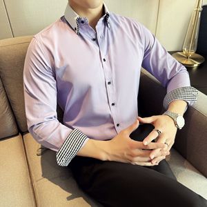 เสื้อเชิ้ตแขนยาวผู้ชาย ปกคอพับ ติดกระดุม แขนเสื้อตัดสี สวมใส่สบายๆ สำหรับฤดูใบไม้ผลิ - Product Image 4