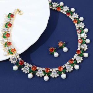 Hibride Grote Luxe Parel <span class=keywords><strong>2</strong></span> Stuks Ketting En Oorbellen Set Cz Bruiloft Bruids Feest Sieraden Sets Voor Vrouwen Accessoires N-1556 - Product Image 1