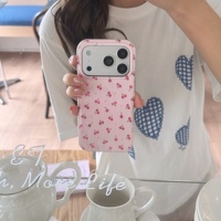 Coque de téléphone IMD double couche à bords arrondis, motif rayures diagonales roses cerise, anti-chute pour iPhone 14 15 16 17 Pro Max