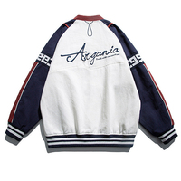Blouson de baseball unisexe d'hiver, coupe longue et ample, col rond épais, avec blocs de couleur et broderie personnalisée sur le devant, style streetwear, coupe pilote, coupe-vent