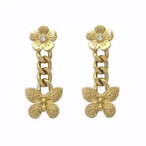 New fashion jewelry glass crystal diamond flower drop butterfly gold plated earring for women