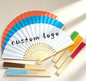 Ventilador de mano de tela de bambú con mango de bambú para novias, bodas y fiestas, superventas y económico - Product Image 1