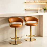 Tabouret de bar pivotant en cuir PU marron de luxe, hauteur réglable, base dorée, pour îlot de cuisine moderne, mobilier de bar à domicile