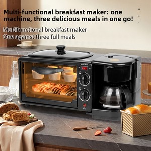 Máquina de desayuno casera tres en uno, pan tostado y horno de sándwich, cafetera eléctrica para carne de cerdo - Product Image 2