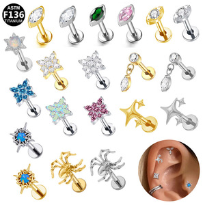 Boucles d'oreilles clous en alliage de titane G23 avec zircon marquise, forme lune, sertissage à griffes, pour usage quotidien, bijoux de piercing unisexe - Product Image 5