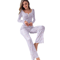 2025 nouvelle tendance en gros impression fleurs automne Homewear Sexy décontracté mode à manches longues pantalons longs pyjama ensemble pour les femmes