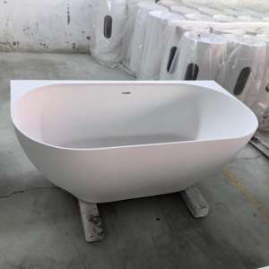 Baignoire autoportante <span class=keywords><strong>d</strong></span>'angle en pierre artificielle blanche mate, surface solide, pour salles de bain de villas - Product Image 3