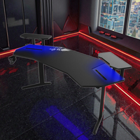 Grand bureau de jeu moderne et ergonomique en forme d'aile avec lumière LED RVB Table de jeu en bois extensible pour la maison et le bureau pour