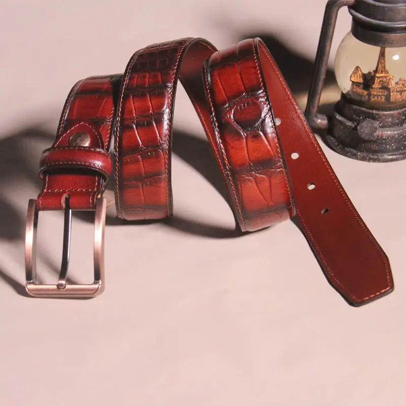 New style crocodile needle buckle belt men's head layer pure cow leather business vintage men's leather belt
